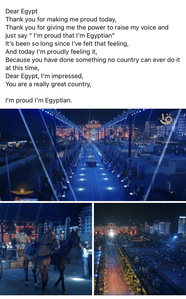 Hossamragab99's tweet photo. #موكب_المومياوات_الملكيه Iam proud for being an Egyptian 
I love you my country 🇪🇬🇪🇬❤ https://t.co/Y7ktYkzslf# https://t.co/LWxCXH8V1P