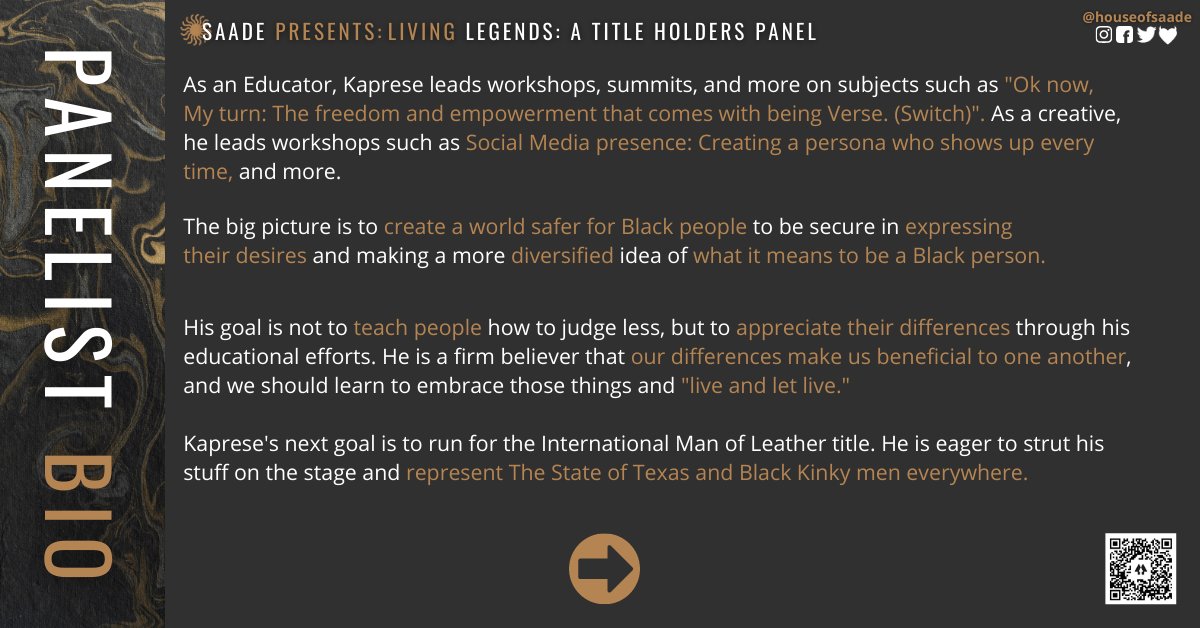 sadeclasses's tweet photo. Our next surprise panelist: MrTxLeather2019 Kaprese Andre!π
Join us on Apr9 at 7pmCST on Zoom for our Living Legends: A Titleholders Panel!
Stay tuned for our next surprise panelist!π
Visit: https://t.co/yT3rXUssVz
#kapreseandre #mrtxleather #leathertitle https://t.co/Nm0bKHByUS