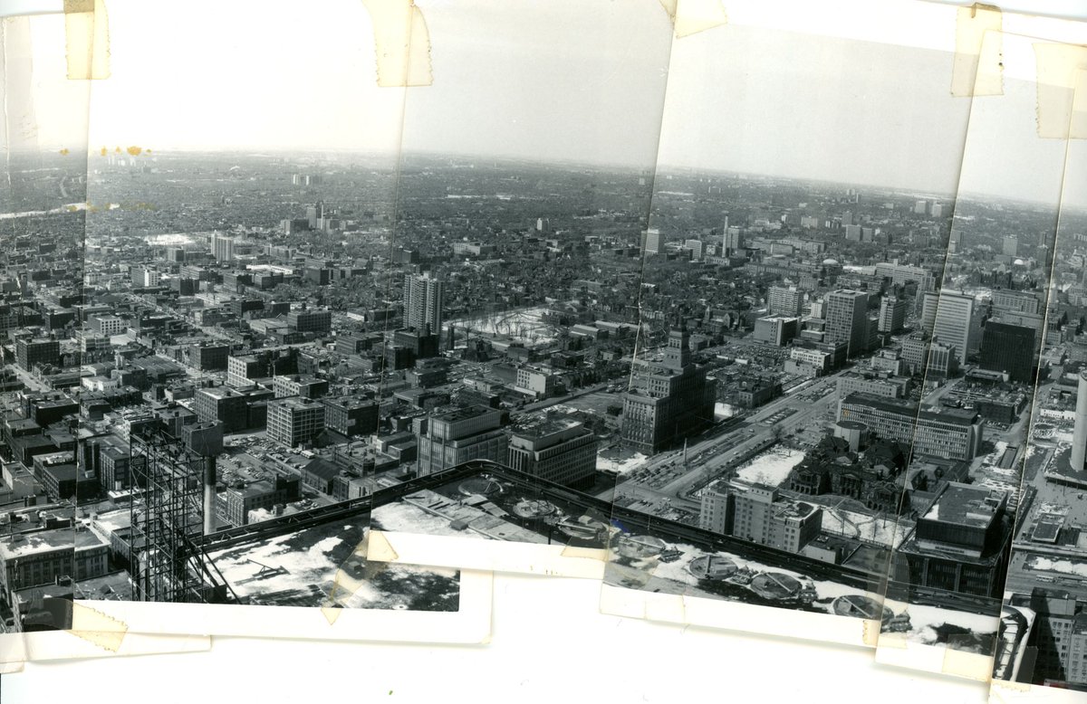 The original panorama looked like this - a taped-together set of 24 photos, creating a nearly 360 degree view.I’ve deconstructed it, scanned the individual photos, and am reassembling in Photoshop. The west/south/east views are great - we’ll get to them a little later, though.