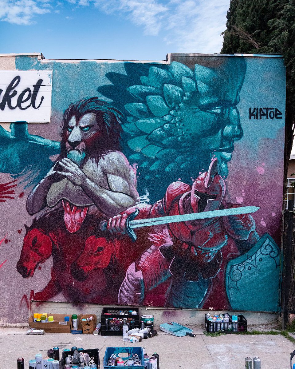 “The Three Saints Return” a fun little day jam in East LA - reviving these 3 entities (Protection, Love, &amp; Guidance) to explore them further this year! Catch the full video on my YT channel! 
#streetart #painting #illustration #losangeles #lastreetart