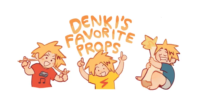 [bnha actor au] denki exploring all the funky props and prostheses the bnha actors wear on set (his fave is ojiro's tail) 