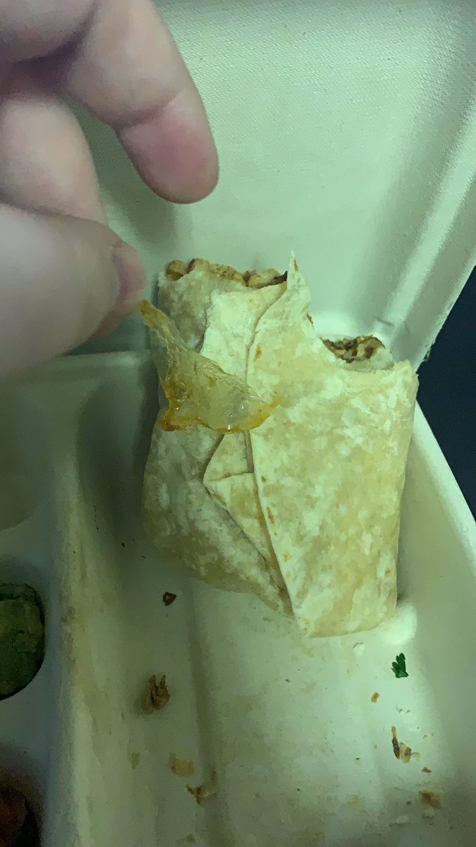 Chunky__Gamer's tweet photo. @ChipotleTweets i found a large piece of plastic wrap in my burrito. Kinda ruined the meal for me. No 🧢 https://t.co/aR7XDllcrC
