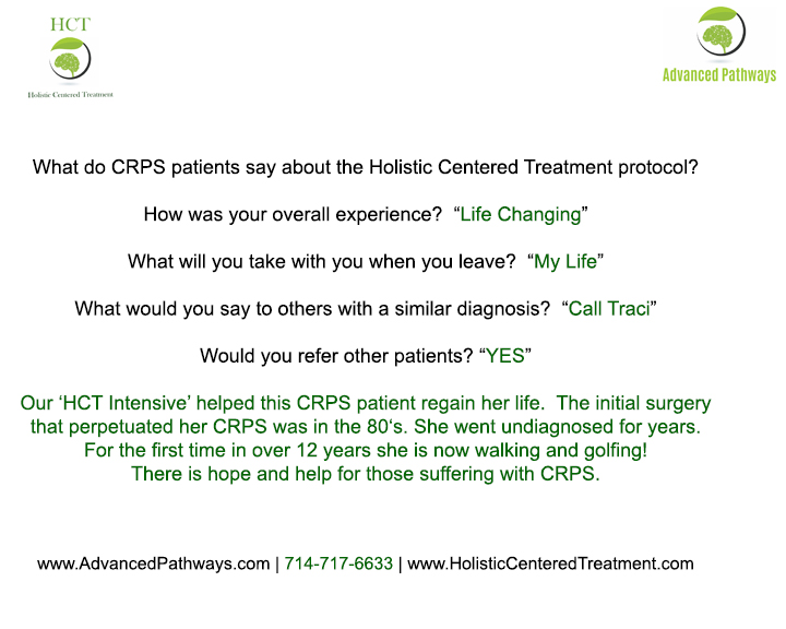 There is #hope &amp; help for those diagnosed with #CRPS.  After decades of living with CRPS this patient has her life back!
AdvancedPathways.com
#CRPStreatment #CRPSremission #CRPSexpert #HolisticTreatmentForCRPS #Spoonies #ChronicPain #ConciergeTreatment