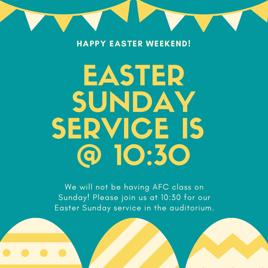 AggiesForChrist's tweet photo. Join us for our Easter Sunday service tomorrow morning in the church auditorium at 10:30! We will not be having AFC class tomorrow. We hope to see you there! https://t.co/CHlYHVP89Y