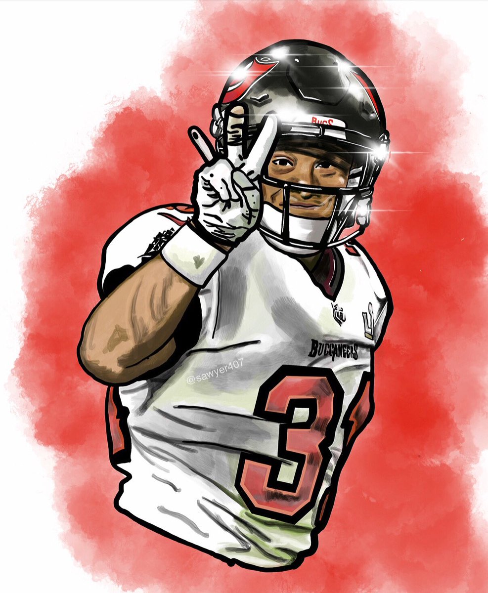 First painting done! Had to do one of the best moments of #SuperBowlLV @AntoineWJr11 chucking up the dueces! @Buccaneers #GoBucs #art #painting #drawing #Procreate #Dueces #fineart