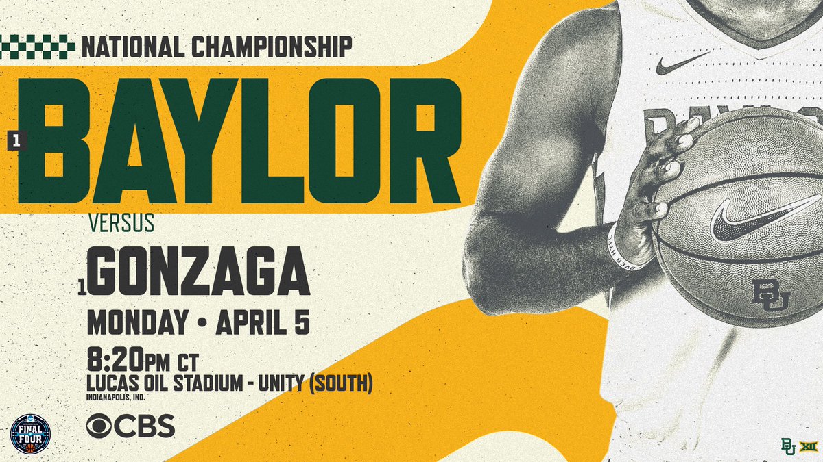 Turns out our game vs Gonzaga in Indy wasn’t canceled ... just postponed for 4 months. 

The #NationalChampionship Game you’ve been waiting for. 

📅 Monday, April 5
⏰ 8:20 pm CT
📺 <a href="/CBS/">CBS</a> 
🏟 <a href="/LucasOilStadium/">Lucas Oil Stadium</a> - South
#MarchMadness  

#SicEm  | #TimeIsNow 🏀