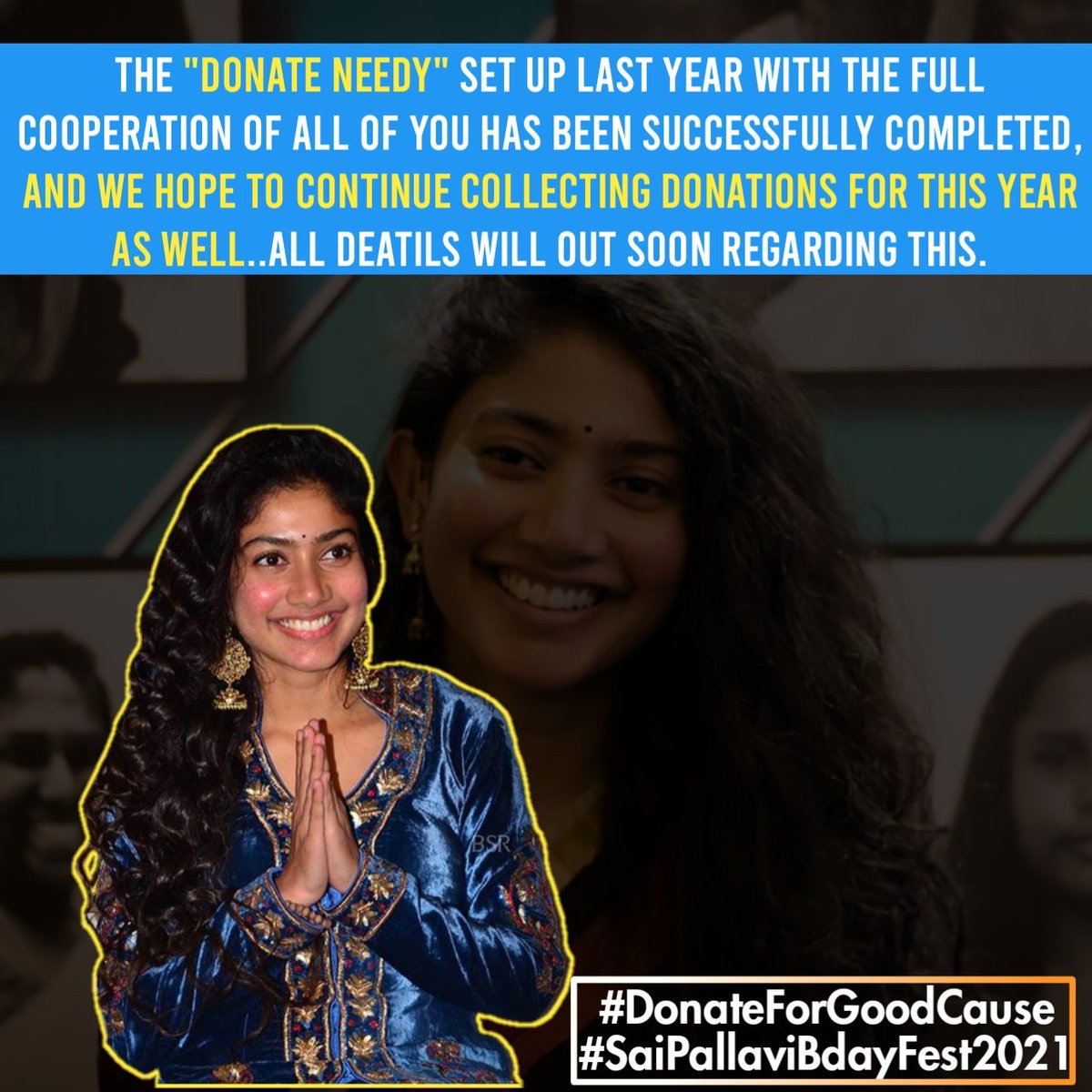Bindu_Sri97's tweet photo. The "Donate Needy" set up last year with the full cooperation of all of you has been successfully completed, and we hope to continue collecting donations for the poor this year as well 😊
#SaiPallaviBdayFest2021 #DonateForGoodCause https://t.co/k2YhnI3hqv