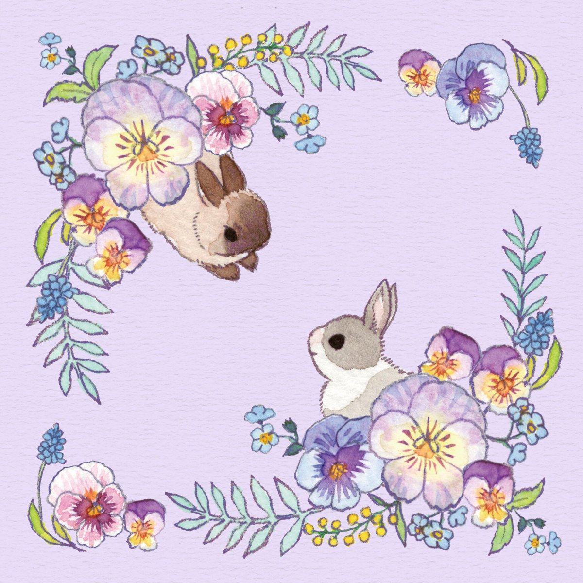 「花畑で遊ぶウサギたち
#イースター 」|こなつのイラスト