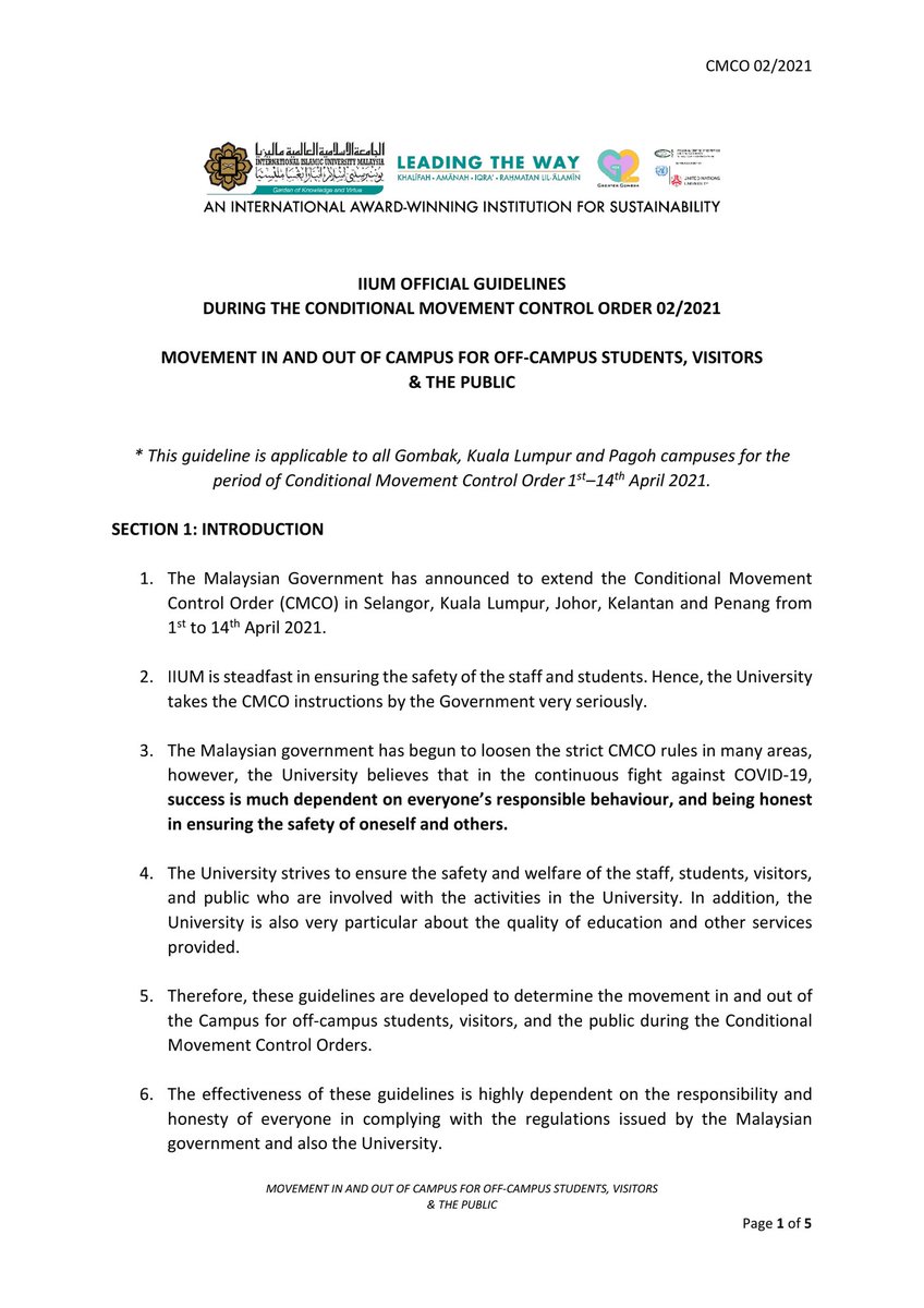 Official Iium On Twitter Iium Official Guidelines During The Conditional Movement Control Order 02 2021 Movement In And Out Of Campus For Off Campus Students Visitors The Public This Guideline Is Applicable To