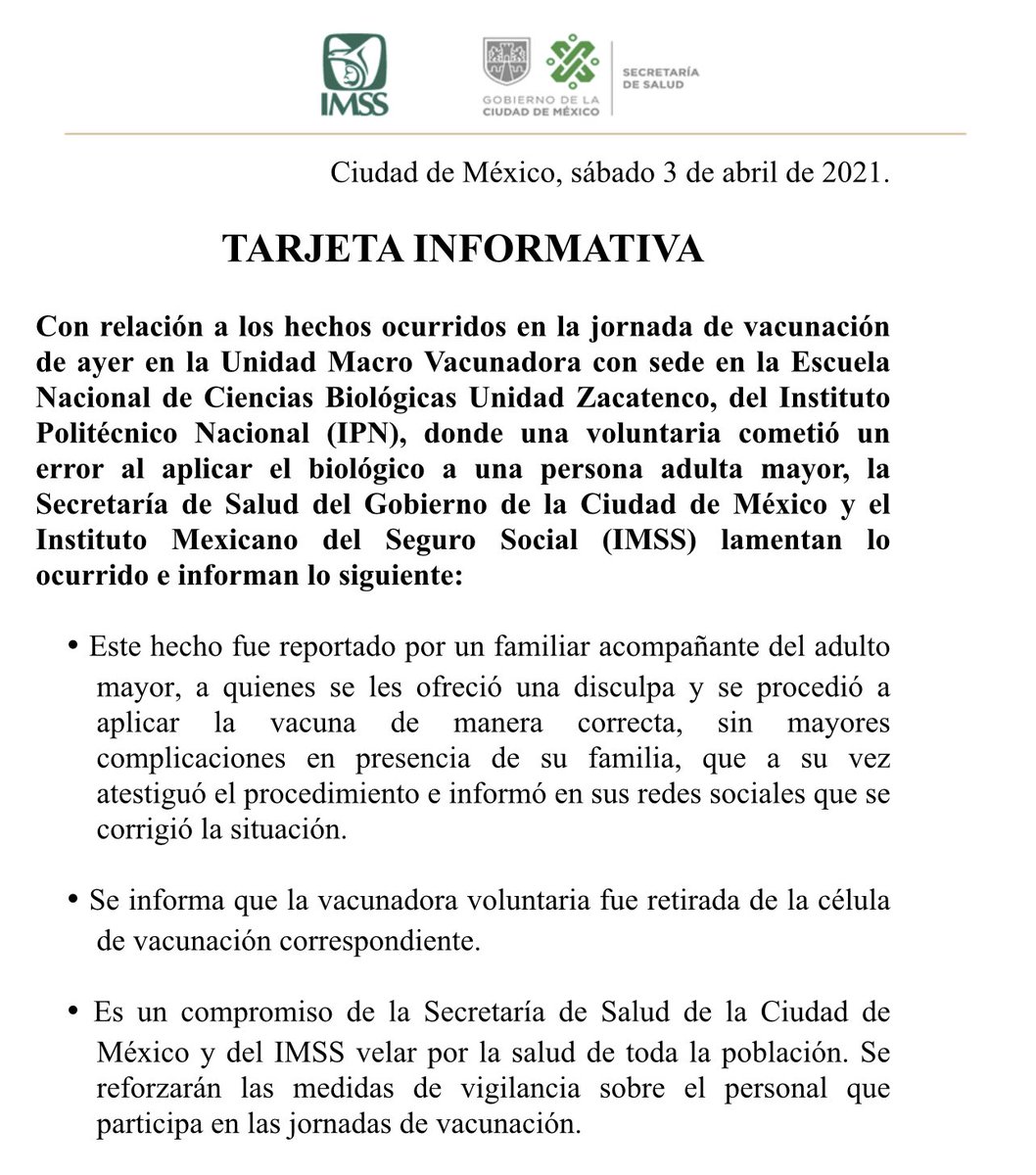 azucenau's tweet photo. Reconocen el error , que ya ofrecieron una disculpa , que pusieron la vacuna correctamente, que la vacunadora  fue retirada y ya. https://t.co/WEDhuln8qr