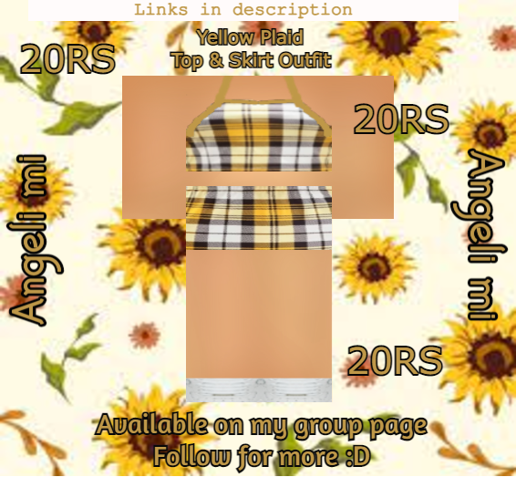 Damy On Twitter Yellow Plaid Top Amp Skirt 20 Robux All In One Group Https T Co Gkllgghyof Pants 20rs Https T Co 6b3fznqzjn Roblox Robloxshowcase Robloxclothing Robloxclothes Robloxdesigner Robloxclothingdesigner Clothingdesigner - roblox yellow skirt