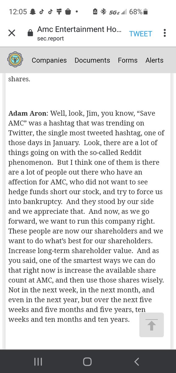 A interesting bit of the interview with #amc ceo Adam Aaron and Jim Cramer, he's looking out for us and has no intentions on releasing the shares anytime soon even if it gets voted yes #investing #amcstock #wallstreetbets #CNBC https://t.co/yHqjro9V4O