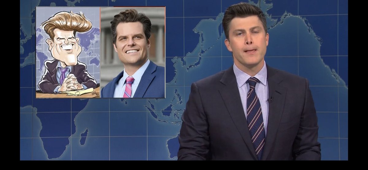 RT @NycAnarchy: #MattGaetz looks like a caricature version of Colin Jost! #SNL #WeekendUpdate https://t.co/WZ8Z4DUHem