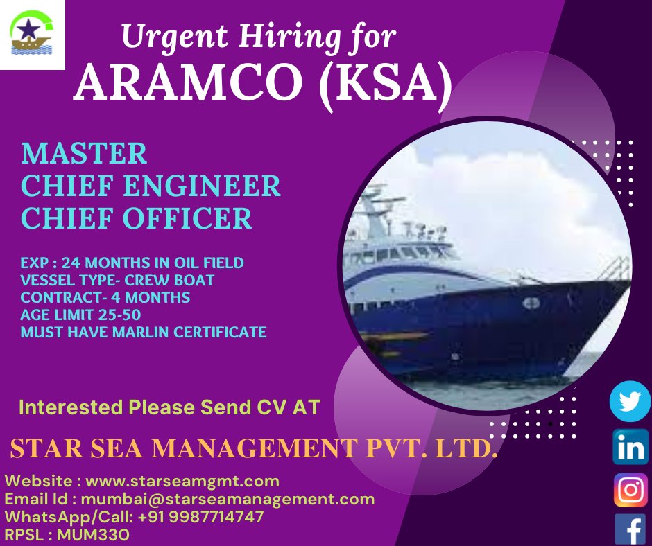 URGENT HIRING!

#earlybirdcatchestheview#live #enjoy #humanatsea #pilotboarding #cruiseship #tankership #pilotboat #tugboat #ahtsvessel#cargoship #shipping #roroship #seaport #flatbarge #pipelayingvessellet #throwback #reflection

FOR MORE JOBS CLICK HERE
starseamgmt.com