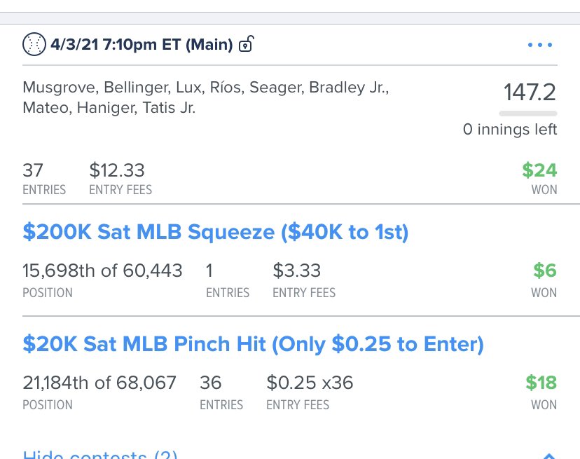 DfsElitesxrp's tweet photo. Little GPP on it. #mlb #dfs #dailyspotpickz #dfselites #teampickscity https://t.co/kZRt4wigpa
