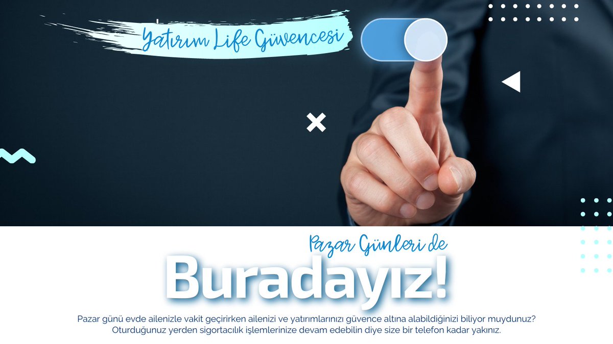 Pazar günleri de Yatırım Life güvencesi sizinle! 🛡
#sigortadanışmanlığı #sigorta #bizenasilulasabilirsiniz #avantaj #fırsat #poliçe #kasko #dask