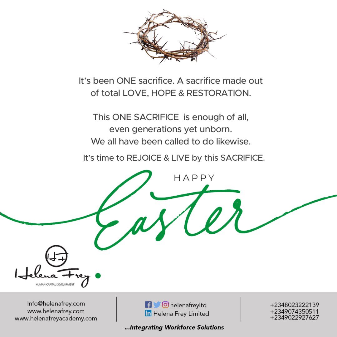 HELENAFREYLTD's tweet photo. ONE SACRIFICE... a sacrifice that has been enough to redeem the world.

ONE SACRIFICE ... made out of love, hope and restoration 

ONE SACRIFCE ... that has proved ENOUGH 

It’s time to REJOICE &amp; LIVE by the tenets of this ONE SACRIFICE 

HAPPY EASTER EVERYONE! 

#easter2021 https://t.co/stMGUaR2aB