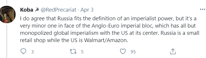 I am sure the Georgians/Ukrainians/Syrians who have lost their homes and loved ones would be relieved to hear that their woes are small and insignificant compared to the larger Anglo-Euro imperialism.