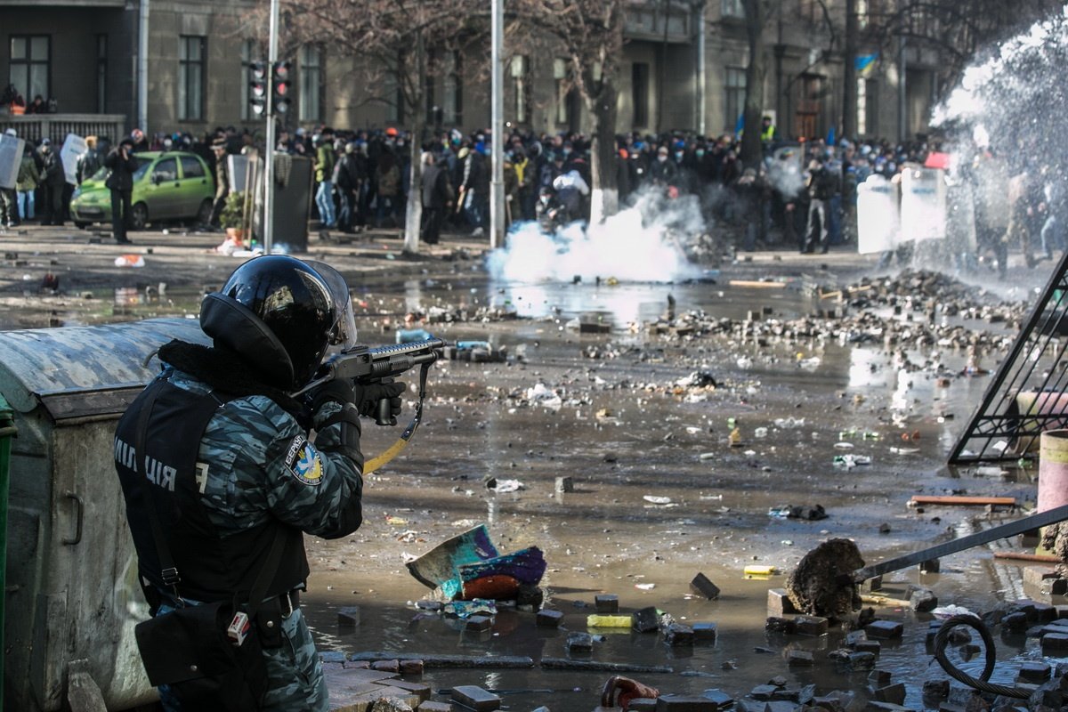 That cycle culminated in late February 2014, when security forces killed a hundred protesters armed with shields and hard hats.The violence horrified even Yanukovych's own party, he lost all support, fled the country and was removed by the parliament (think US 25th Amendment).