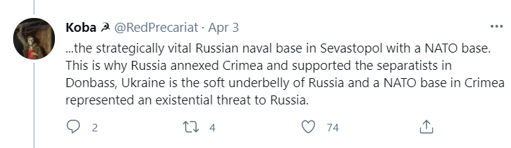 Apart from the fact that this is so imperialist it hurts, consider the fact that Ukraine had had a pro-Western president bent on joining NATO.Viktor Yuschenko, poisoned by Dioxine during the campaign, was in office from 2005 to 2010 - ample time to fast-track NATO membership.
