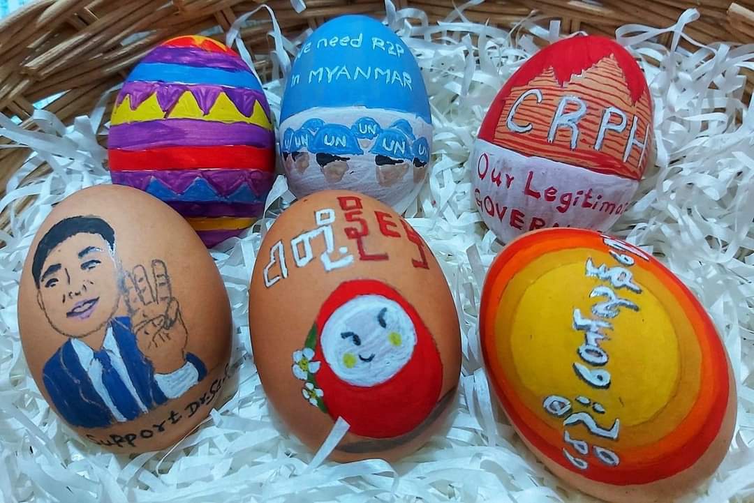 MaySandarMyint4's tweet photo. 4.3.2021 #EasterEggStrike in Myanmar for Democracy

Reply here with your Easter egg strike photos. 

#WhatsHappeningInMyanmar
#Apr4Coup https://t.co/XQGMKJq0ME