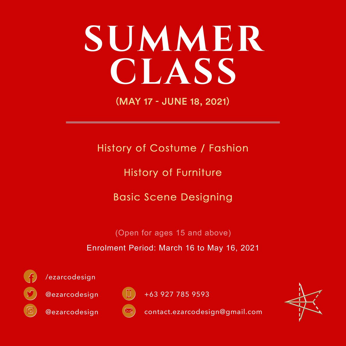 _zyxstudios's tweet photo. ‼️SUMMER CLASS: #History &amp; #Design‼️
 
Enrolment: March 16-May 16, 2021

Classes start on May 17-June 18, 2021

Open for ages 15 &amp; up

Fill up this form to enroll: https://t.co/xwMY1mHhqf

#EzarCoDesign #SummerClass #summer #OnlineClass #quarantine #essentials #Covid19PH #ecq https://t.co/5XUzzwyJu1