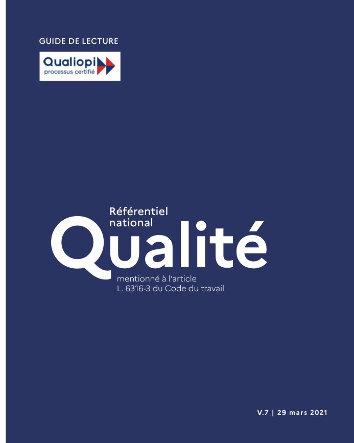Découvrez la V7 du guide de lecture du référentiel national de qualité #Qualiopi datée du 29/03/2021. Au plaisir d’en parler aves les OF et formateurs indépendants travail-emploi.gouv.fr/IMG/pdf/guide-…