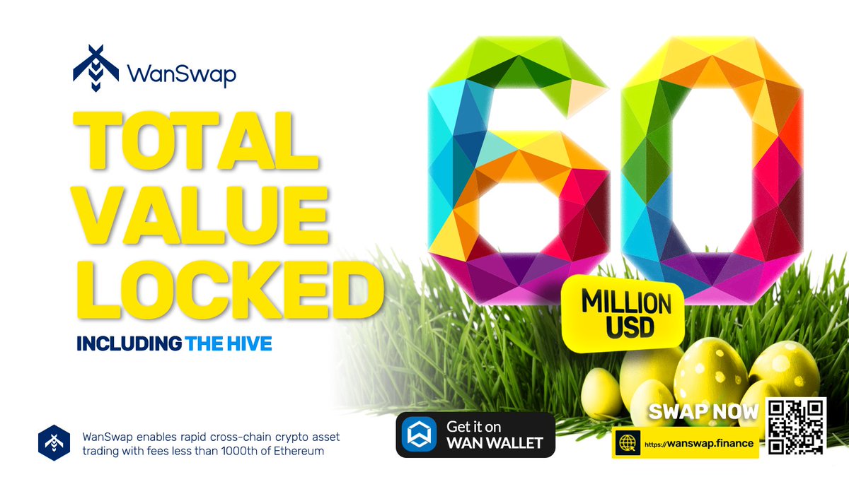 wanswap's tweet image. Happy Easter, #Waspers ! In addition to chocolate eggs, we bring you an even more wonderful gift: 🔥$60 million🔥 TVL! What a milestone, the buzz is unstoppable 🐝!