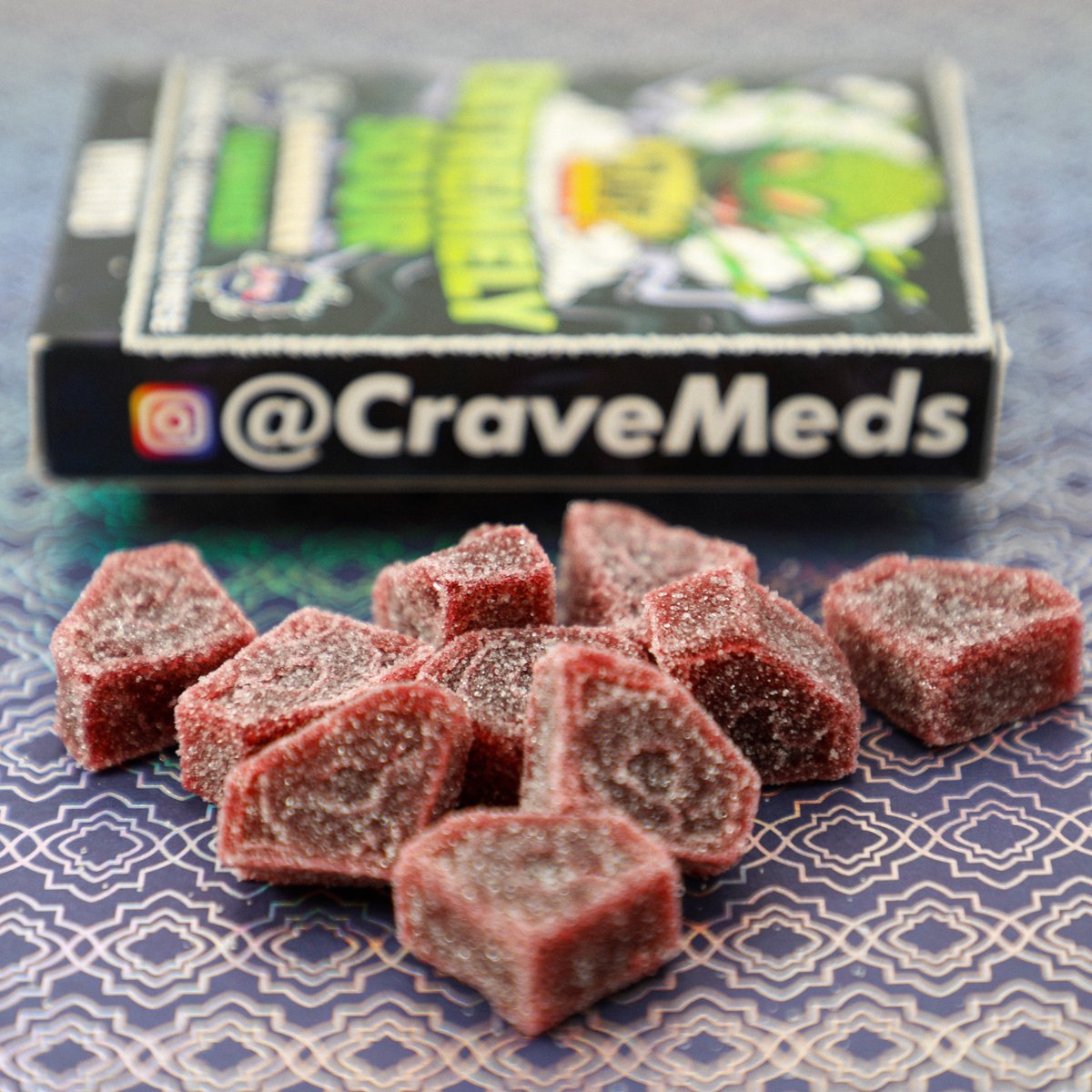 CraveMeds's tweet photo. Sour blackberry is definitely what we’re craving tonight. Each piece contains 100mgs each 🖤 https://t.co/V6R2fDncOP