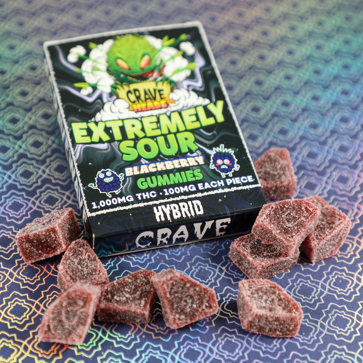 CraveMeds's tweet photo. Sour blackberry is definitely what we’re craving tonight. Each piece contains 100mgs each 🖤 https://t.co/V6R2fDncOP