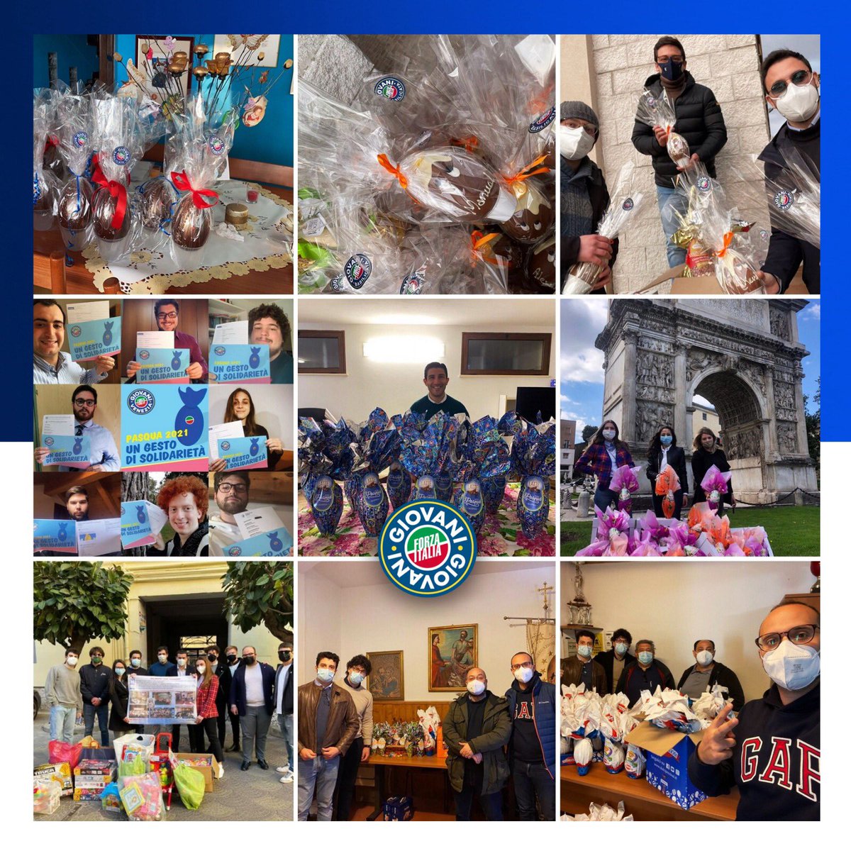 fi_giovani's tweet photo. Decine di sorrisi dietro ogni consegna di uova da parte dei nostri ragazzi, dal Piemonte alla Sicilia. 
Forza Italia Giovani vi augura Buona Pasqua così: con piccoli gesti di solidarietà che possono fare la differenza.
Auguri, Italia! @forza_italia @marco_bestetti https://t.co/puxO38RYYv