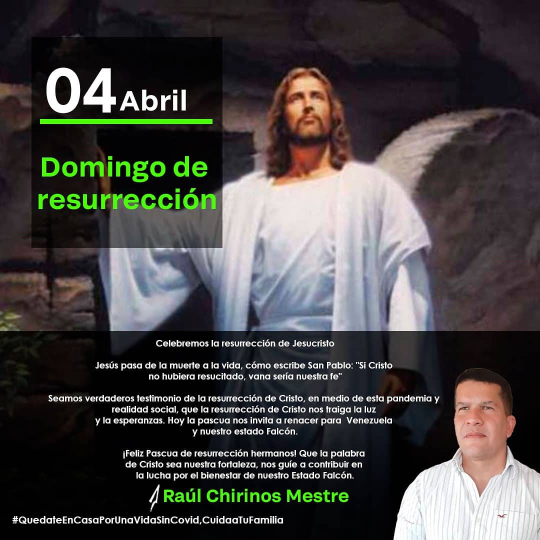 rchirinosunidad's tweet image. Hoy domingo celebremos la resurrección de Jesucristo. Seamos verdadero testimonio de la resurección de Cristo en medio de esta pandemia y realidad social. Hoy la pascua nos invita a renacer, que la palabra nos guíe a un mejor futuro! #DomingoDePascua #Resusito #Falcon #Esperanza