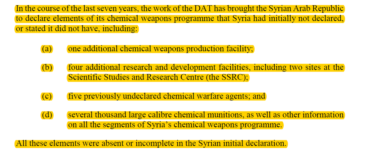 (9/12) Syria has made 17 amendments to its declaration after the OPCW’s work exposed its attempts to hide CWs and capabilities.