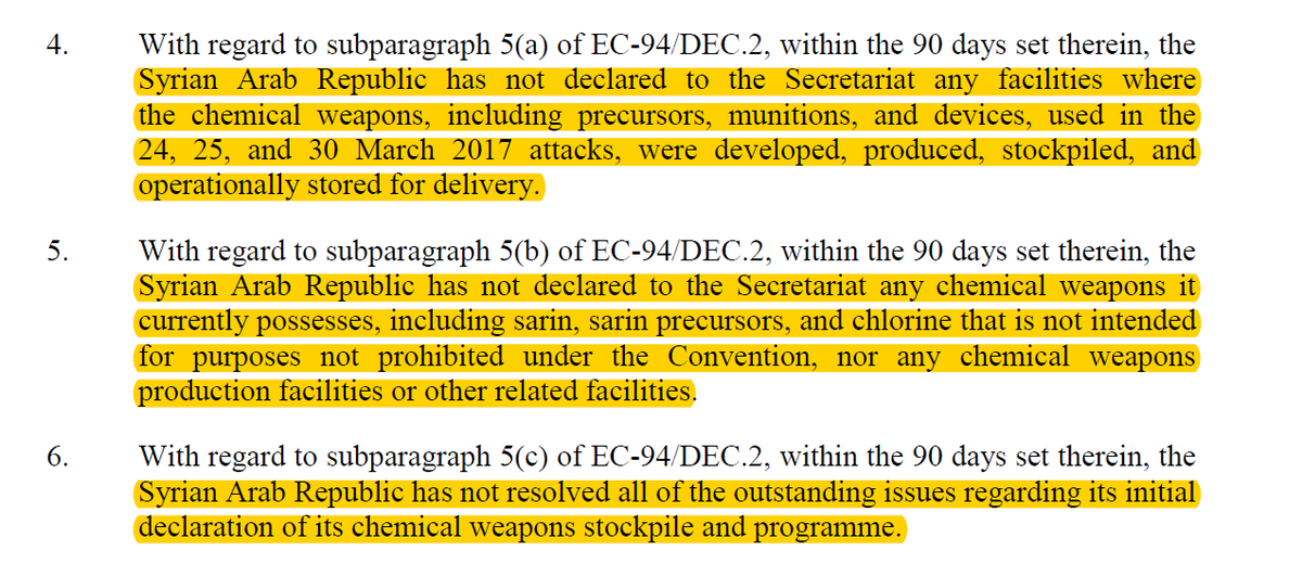 (10/12) The OPCW Executive Council asked Syria in 2020 to complete its declaration, but Syria has refused to do so.