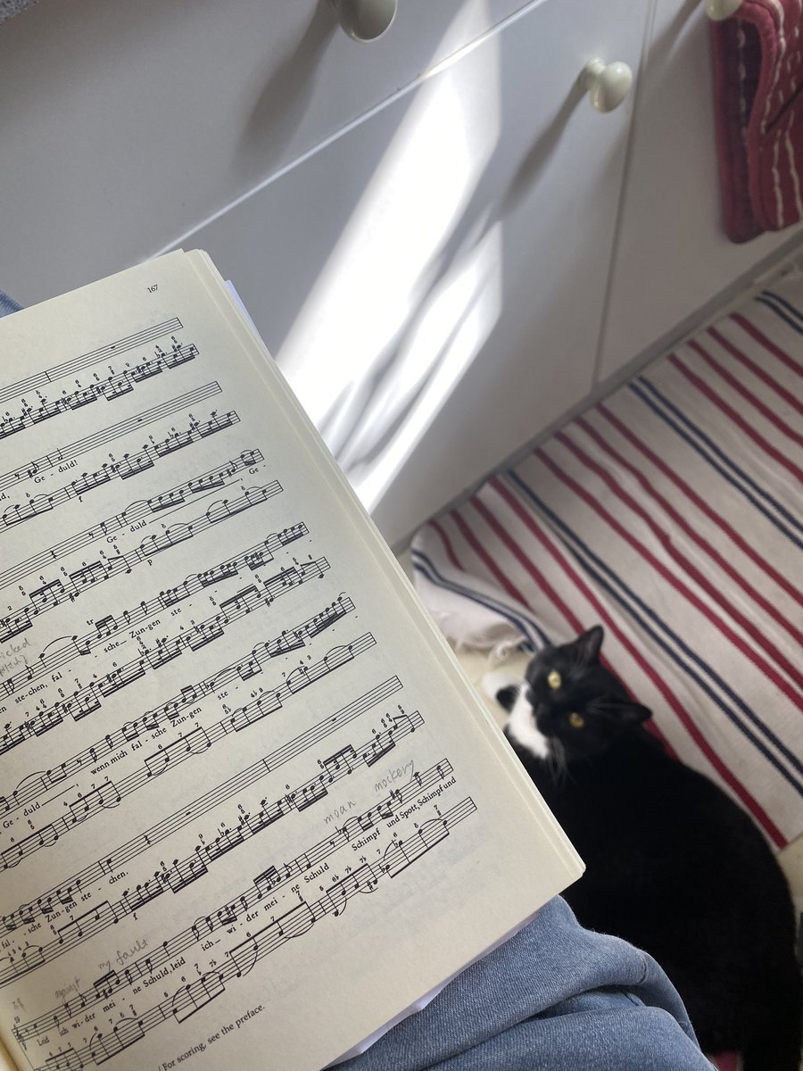 Spending my Easter Sunday happily with a coffee, the score, a furry friend and beautiful St Matthew Passion of @AmiciVoices. Happy Easter  everyone! 🐣 愛猫と一緒にマタイ受難を聴きながら復活祭の日曜を過ごしています♪ハッピーイースター❣️