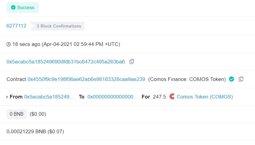 We just Buyback and Burned 247 COMOS
bscscan.com/tx/0x2186b2937…
bscscan.com/tx/0xdae67e4e3…
<a href="/ComosF/">Comos Finance</a> #YieldFarming #BinanceSmartChain #Bitcoin #BNB #BSC #DeFi #crypto #bitcoin #COMOS