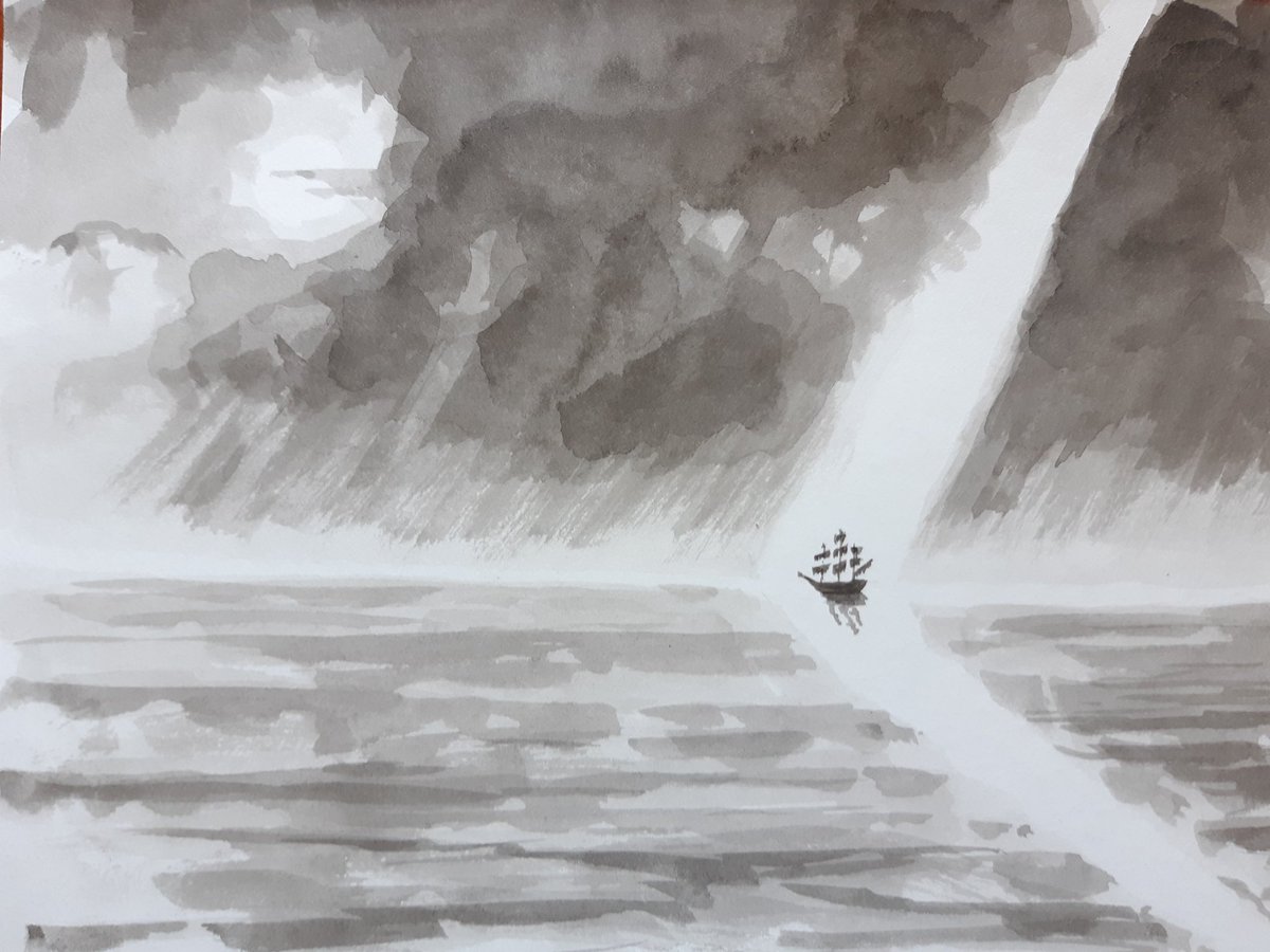 #TheRimeoftheAncientMariner.

And the rain pour'd down from one black cloud;
The Moon was at its edge.

The thick black cloud was cleft, and still
The Moon was at its side:
Like waters shot from some high crag,
The lightning fell with never a jag,
A river steep and wide.