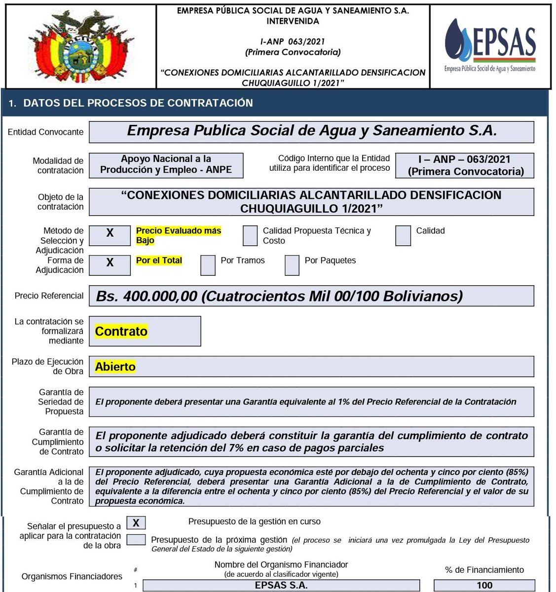 EpsasBo's tweet photo. Apoyo Nacional a la Producción y Empleo - ANPE.
«CONEXIONES DOMICILIARIAS ALCANTARILLADO DENSIFICACION CHUQUIAGUILLO 1/2021» (Primera Convocatoria) 
I-ANP-063/2021
Información completa en el siguiente link de nuestra página web:    https://t.co/jpUUG6DhNJ https://t.co/VxkYCrqeWX