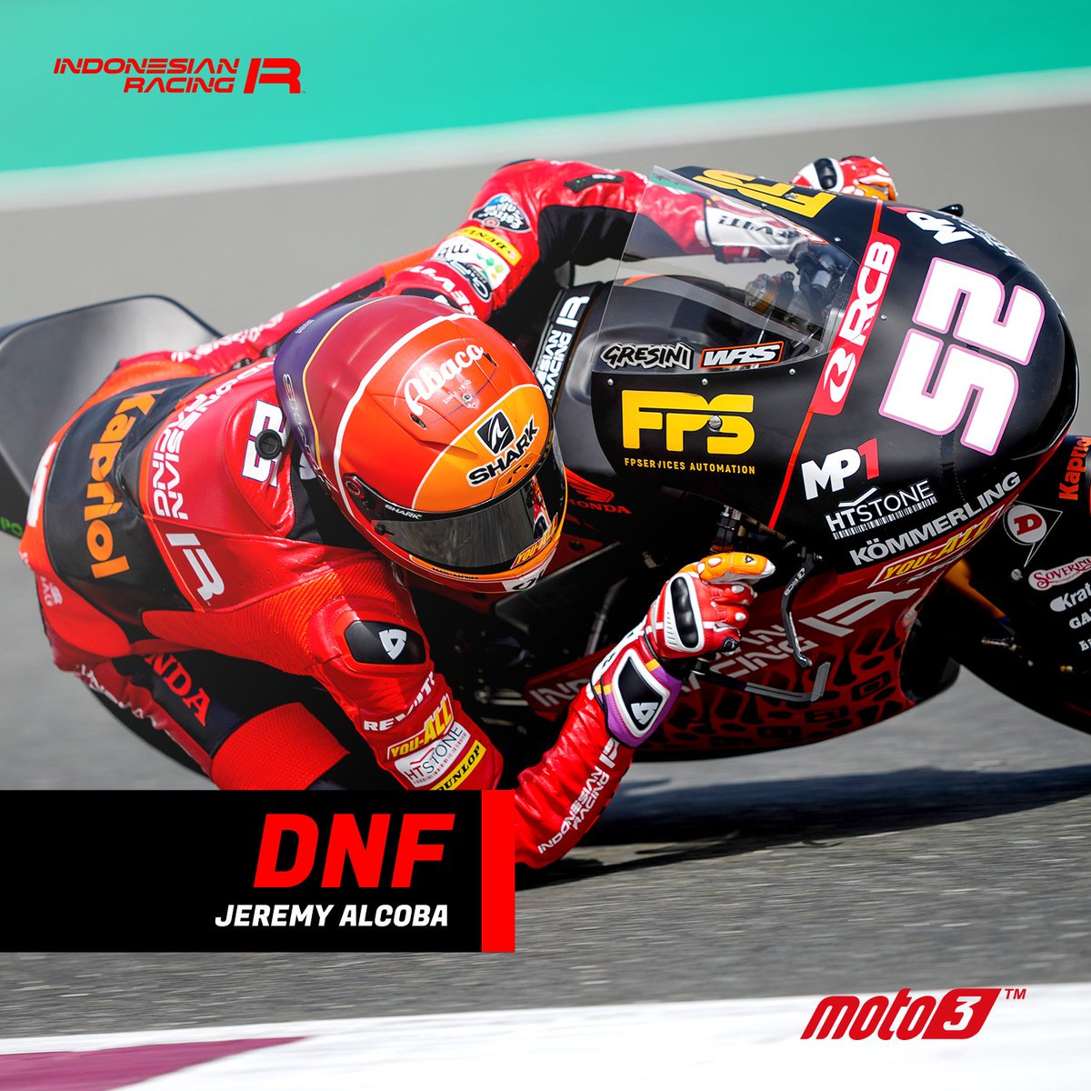 ID_RacingTeam's tweet photo. Indonesia Racing Gresini Moto3 telah berjuang semaksimal mungkin di seri #DohaGP.

Namun keberuntungan belum memihak @gabrirodrigo2 &amp; @jeremyalcoba. https://t.co/rodZONZgsn