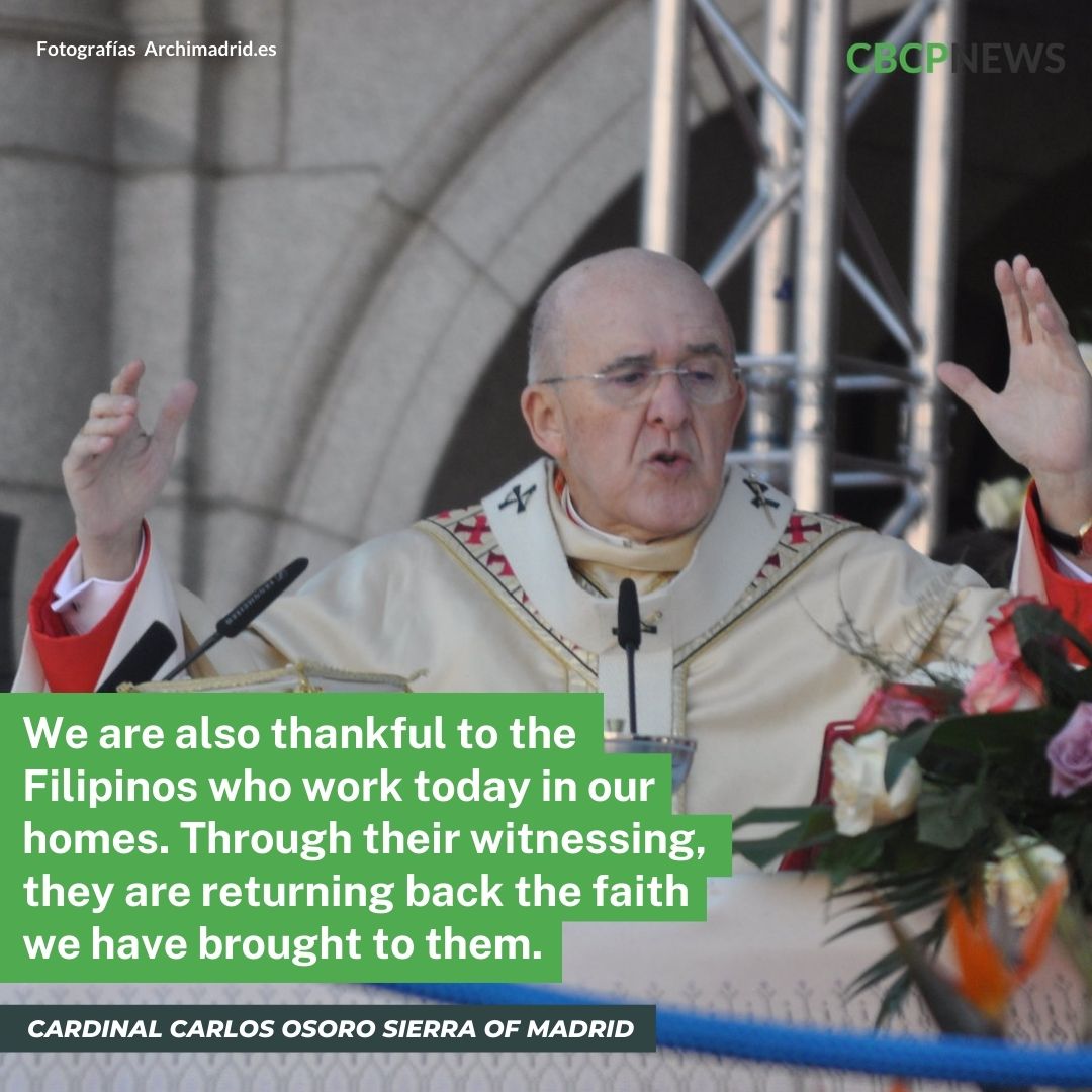 cbcpnews's tweet photo. Spanish Cardinal Carlos Osoro Sierra of Madrid greets the Filipino faithful, who are celebrating the 500th anniversary of Evangelization in the Philippines. 

#500YearsOfChristianity #500YOC #GiftedToGive #MissioAdGentes https://t.co/z4uRfXCaHe