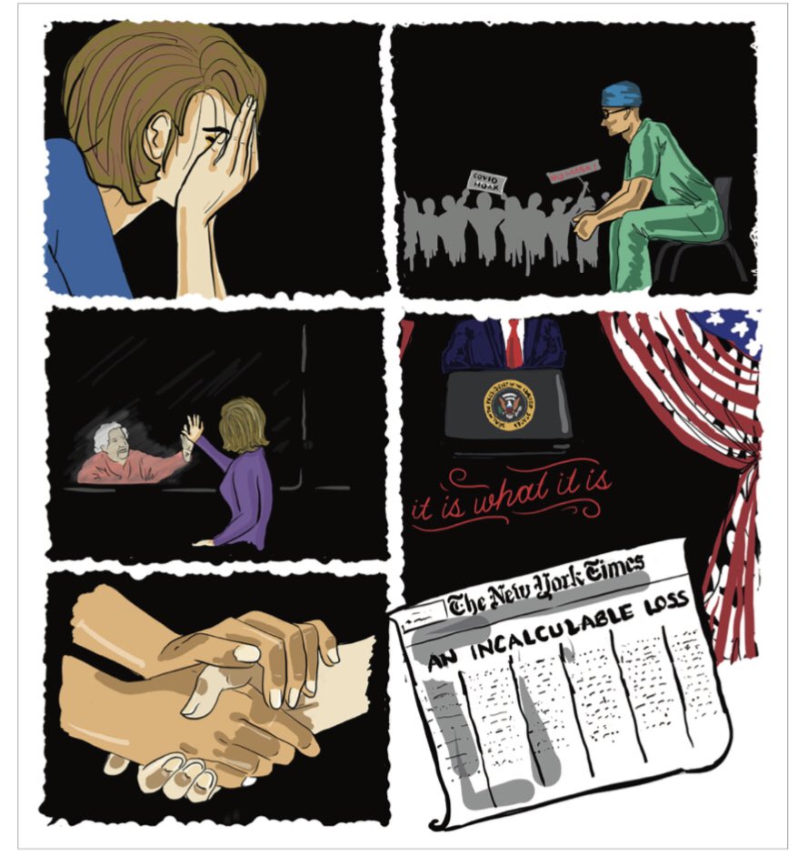 WesElyMD's tweet photo. The #Pandemic, Art &amp; Our #COVID19: @JAMA_current 
 
3 panels &amp; 21 images of graphic depiction: “Self Portrait as Exit Wounds” of what Patients &amp; Families, yes ALL OF US, have gone through. See and digest each one…
 
https://t.co/mBpVlGrEya
 
#medtwitter #nursetwitter https://t.co/bo8RFyaPtV