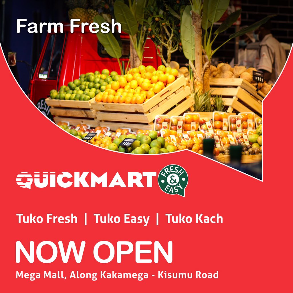 QuickmartKenya's tweet photo. 🎉Watu wa Kach Vipi? Quickmart is here with FARM FRESH produce straight from the shamba. Visit us pale Mega Mall to enjoy our INCREDIBLE OFFERS! 🎉🎉🎉
#PasakaIbambeNaQuickmart
#Quickmart41 #QuickmartKakamega
#CrazyQuickOffers #FreshandEasy
#PriceGuarantee https://t.co/lP9PAOcUBh