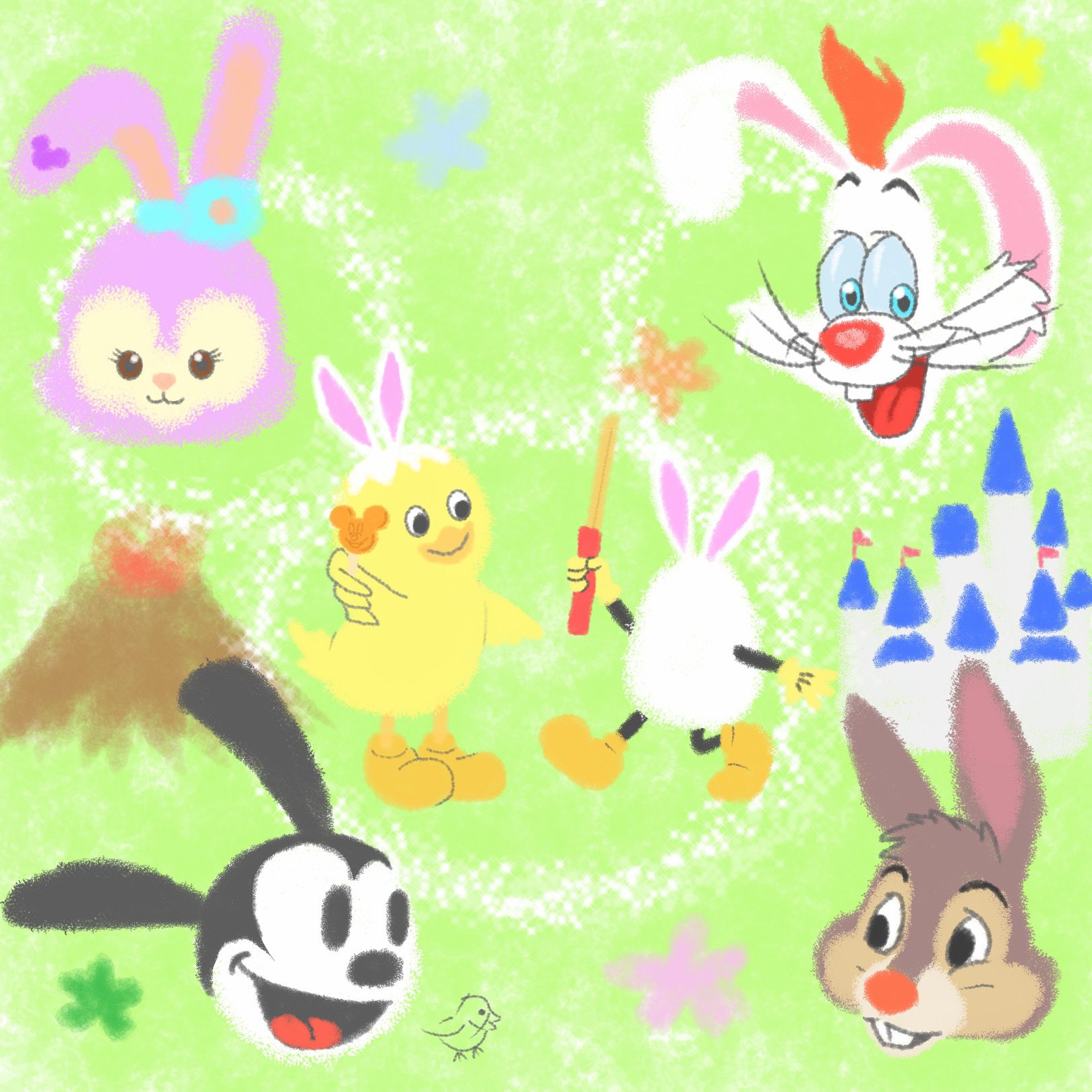 カナリア 今日はイースター 1 スクリーン組2 パーク組 イースター ディズニー 白うさぎ 三月うさぎ ミスバニー とんすけ ジュディ ラビット うさたま うさピヨ うさぎどん オズワルド ステラルー ロジャーラビット イラスト