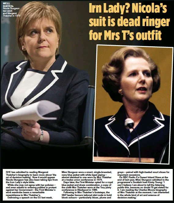 yoursayontheUK's tweet photo. We all know thats Sturgeon's secret hero is Margaret Thatcher. Love her or hate her, Thatcher would have wiped the floor with mini-Maggie. She even copies her dress style (loads more pixs showing this!)
Lets try and get #minimaggie trending? https://t.co/mszLAInPhR