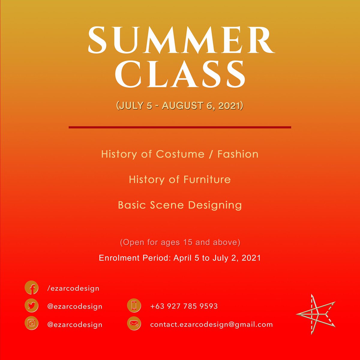 ezarcodesign's tweet photo. We introduce to you our continuation of our project for everyone to learn more about History and Designing!

We are now offering our second set of courses in our SUMMER CLASS: #History &amp; #Design https://t.co/we8bnlRpeM
