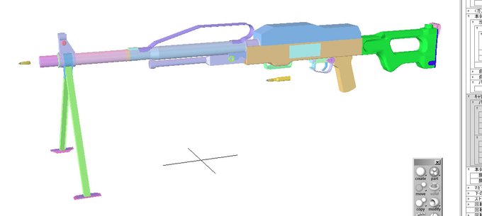 新規3Dてっぽモデル制作中その2。
全体のバランス取りラフ形状制作中。
設計図や採寸用モデルが手に入らない時のこの工程が一番たいへーん。写真と比較して何度も修正修正・・・つらーい。😅 