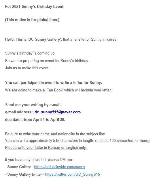 We are preparing an event for the upcoming Sunny's birthday !
Join us to make this event.