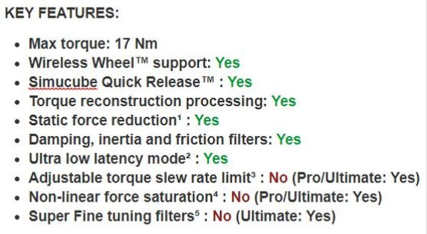 simgradefi's tweet image. Did you know? In our detailed @simucube specs, the features between Simucube 2 Sport, Pro and Ultimate have a Yes/No pattern for easy comparing. For example, a shot from Sport specs below.
#simucube2 #simucube2sport #simucube2pro #simucubeultimate #simracinghardware #simracing