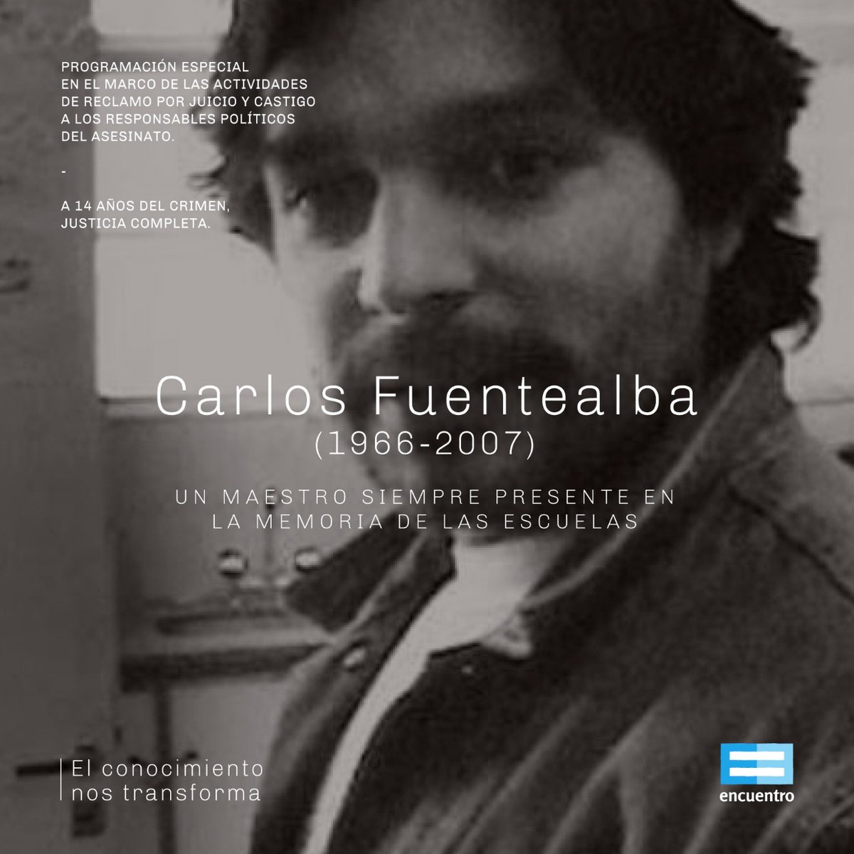 CanalEncuentro's tweet photo. El 4 de abril de 2007, el maestro Carlos Fuentealba fue asesinado, en Neuquén, durante una huelga en reclamo por aumento salarial. Un repaso sobre su vida y su legado en la lucha sindical a los catorce años de su muerte. 'Carlos Fuentealba. Camino de un maestro' 19:00 https://t.co/HVv1WhSETR