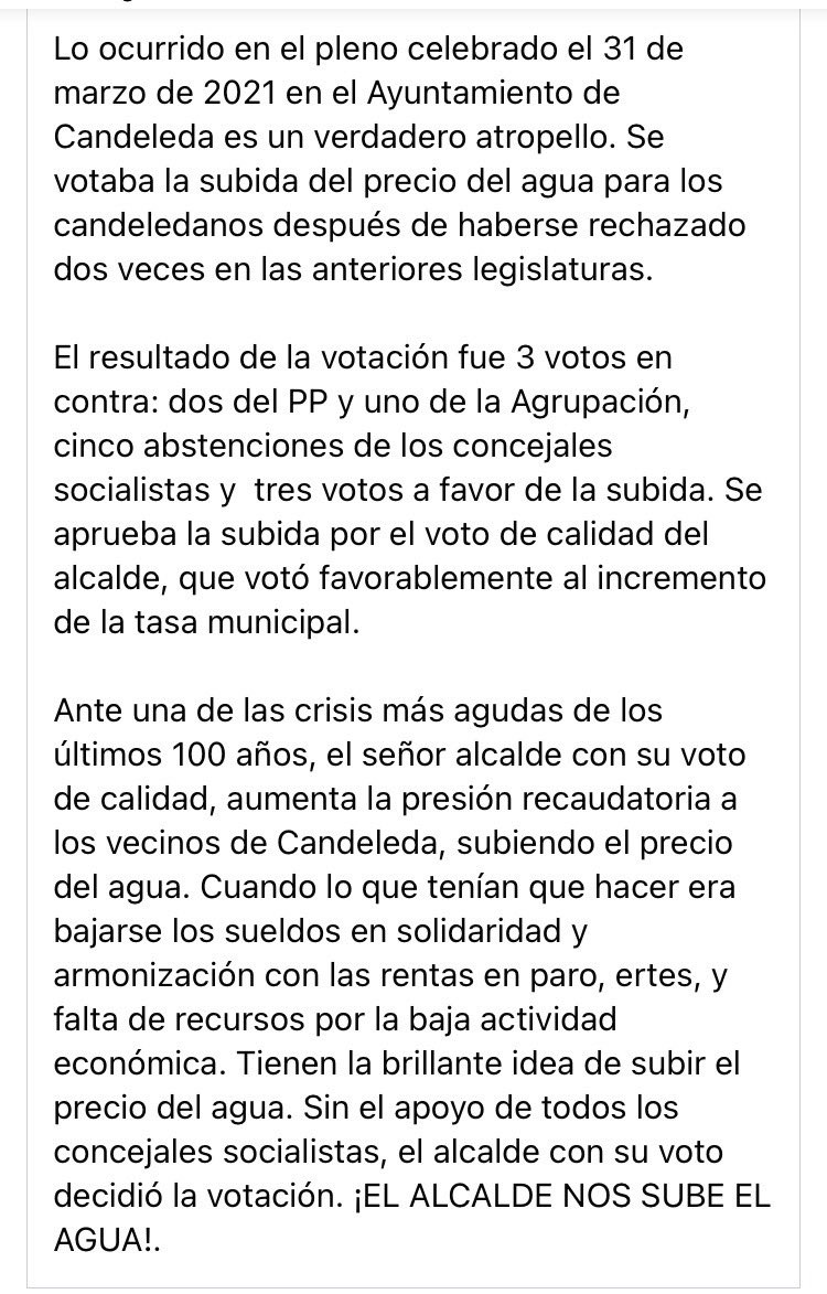 EL ALCALDE SUBE EL PRECIO DEL AGUA EN PLENA PANDEMIA